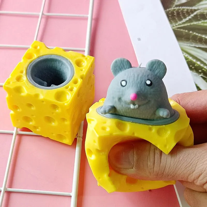 Pop Up Funny Mouse And Cheese Block Squeeze Anti Stress Toy