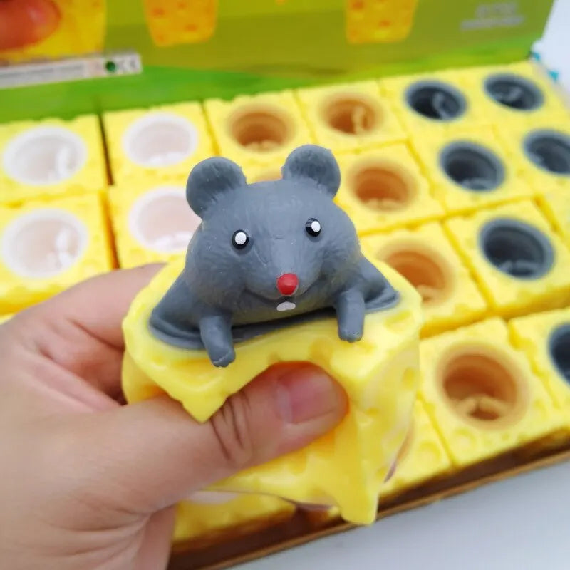 Pop Up Funny Mouse And Cheese Block Squeeze Anti Stress Toy